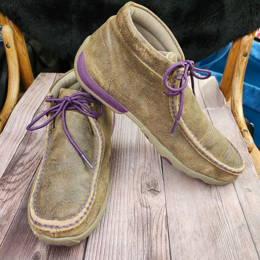 Twisted X Brown Leather Purple Driving Moc Chukka Womens 8.5 M Gorpcore Casual